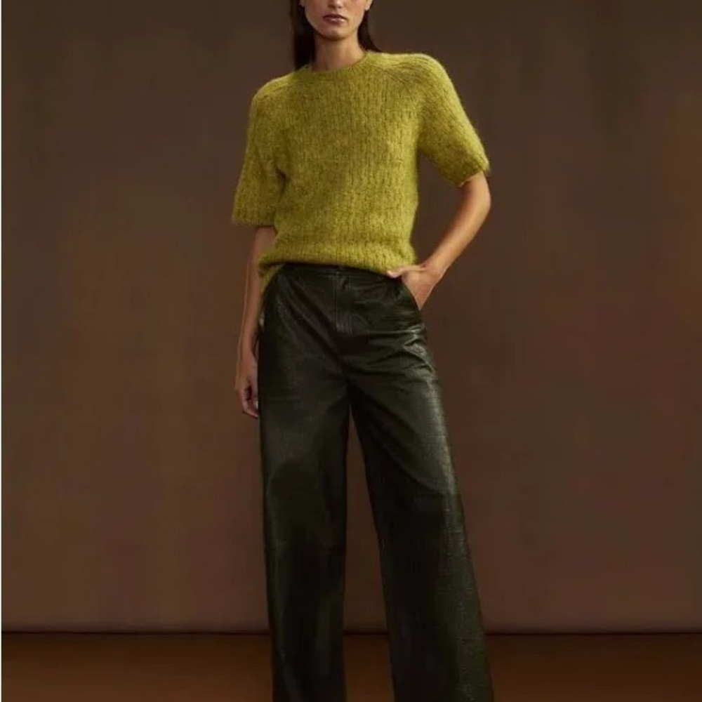 NWT Cynthia Rowley Embossed Wide Leg Leather Pants